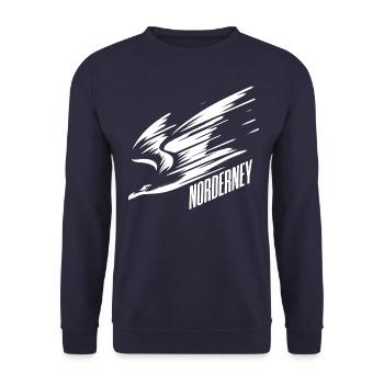 Norderney Sturzflug Tiefflieger Möwe Urlaub T-Shir - Unisex Pullover - Navy - Vorne - Alina (178cm) & Michal (187cm)
