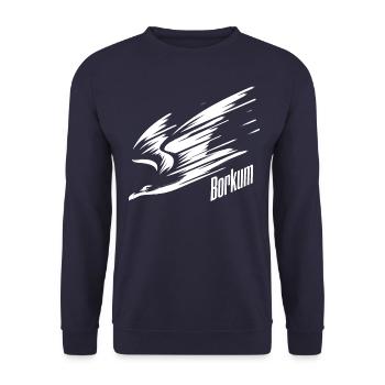 Borkum Sturzflug Tiefflieger Möwe Urlaub T-Shirt - Unisex Pullover - Navy - Vorne - Alina (178cm) & Michal (187cm)