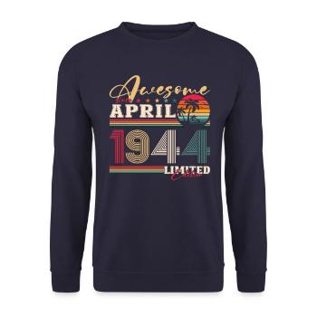 80e anniversaire mari avril Vintage 1944 génial - Sweat-shirt Unisexe - marine - Devant - Alina (178cm) & Michal (187cm)