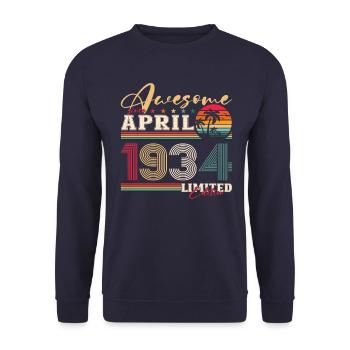 90e anniversaire mari avril Vintage 1934 génial - Sweat-shirt Unisexe - marine - Devant - Alina (178cm) & Michal (187cm)