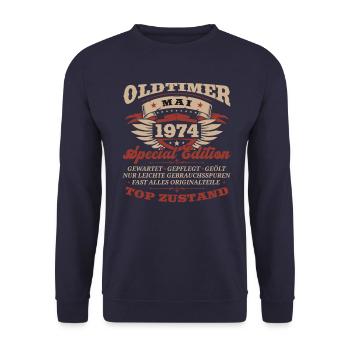 50th Birthday Man Vintage May Vintage 1974 - Unisex Sweatshirt - navy - Front - Alina (178cm) & Michal (187cm)