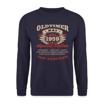 65. Geburtstag Mann Oldtimer Mai Jahrgang 1959 - Unisex Pullover - Navy - Vorne - Alina (178cm) & Michal (187cm)