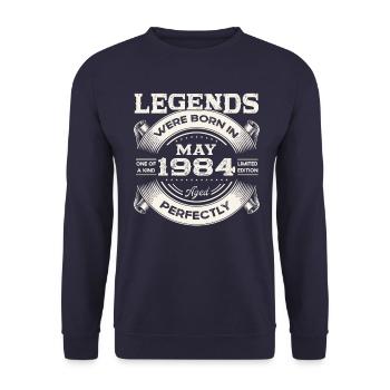 Geburtstag 1984 Mai 1984 Jahrgang 1984 Legende 84 - Unisex Pullover - Navy - Vorne - Alina (178cm) & Michal (187cm)
