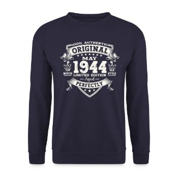 Mai 1944 Millésime 1944 Anniversaire 1944 Légende 44 - Sweat-shirt Unisexe - marine - Devant - Alina (178cm) & Michal (187cm)