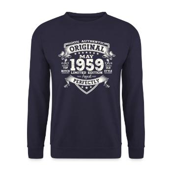 Geburtstag 1959 Mai 1959 Jahrgang 1959 Legende 59 - Unisex Pullover - Navy - Vorne - Alina (178cm) & Michal (187cm)
