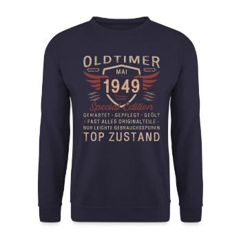 Oldtimer Mai 1949 Jahrgang 1949 Geburtstag 1949 - Unisex Pullover - Navy - Vorne - Alina (178cm) & Michal (187cm)