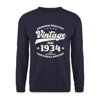 Vintage Mai 1934 Jahrgang 1934 Geburtstag 1934 - Unisex Pullover - Navy - Vorne - Alina (178cm) & Michal (187cm)