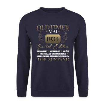 Oldtimer May 1934 Vintage 1934 Birthday 1934 - Unisex Sweatshirt - navy - Front - Alina (178cm) & Michal (187cm)