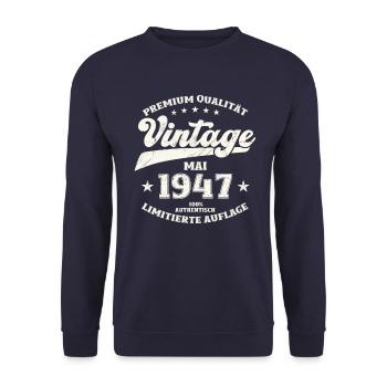Vintage Mai 1947 Jahrgang 1947 Geburtstag 1947 - Unisex Pullover - Navy - Vorne - Alina (178cm) & Michal (187cm)
