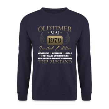 Oldtimer Mai 1979 Jahrgang 1979 Geburtstag 1979 - Unisex Pullover - Navy - Vorne - Alina (178cm) & Michal (187cm)