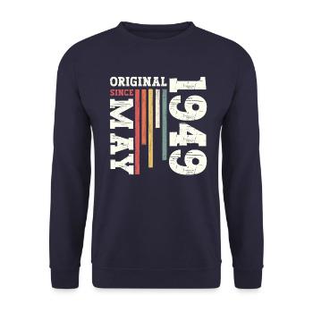 Original May 1949 Vintage 1949 Birthday 1949 - Unisex Sweatshirt - navy - Front - Alina (178cm) & Michal (187cm)