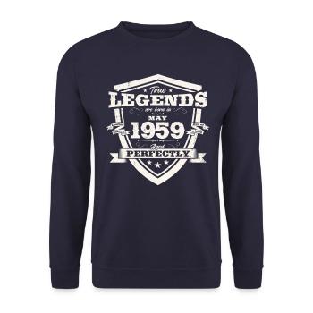 Légende Mai 1959 Millésime 1959 Anniversaire 1959 - Sweat-shirt Unisexe - marine - Devant - Alina (178cm) & Michal (187cm)
