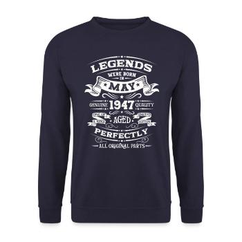 Legendär Mai 1947 Jahrgang 1947 Geburtstag 1947 - Unisex Pullover - Navy - Vorne - Alina (178cm) & Michal (187cm)
