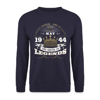 Legend May 1944 Born 1944 Birthday 1944 - Unisex Sweatshirt - navy - Front - Alina (178cm) & Michal (187cm)
