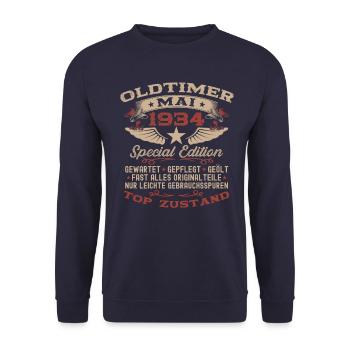 Oldtimer Mai 1934 Jahrgang 1934 Geburtstag 1934 - Unisex Pullover - Navy - Vorne - Alina (178cm) & Michal (187cm)