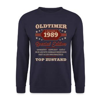 Oldtimer 1989 Jahrgang 1989 Geburtstag 1989 - Unisex Pullover - Navy - Vorne - Alina (178cm) & Michal (187cm)