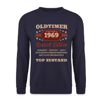 Oldtimer 1969 Jahrgang 1969 Geburtstag 1969 - Unisex Pullover - Navy - Vorne - Alina (178cm) & Michal (187cm)