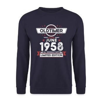 Oldtimer Juni 1958 Jahrgang 1958 Geburtstag Juni - Unisex Pullover - Navy - Vorne - Alina (178cm) & Michal (187cm)