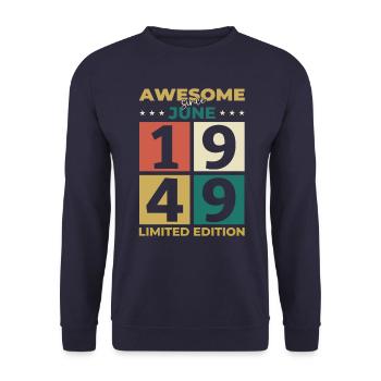 Original Juni 1949 Jahrgang 1949 Geburtstag 1949 - Unisex Pullover - Navy - Vorne - Alina (178cm) & Michal (187cm)