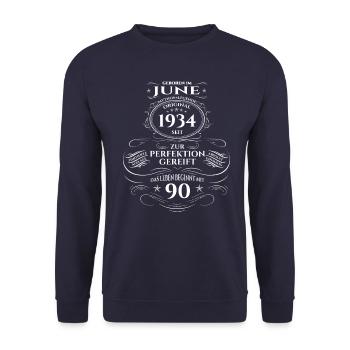 Original Juni 1934 Jahrgang 1934 Geburtstag 1934 - Unisex Pullover - Navy - Vorne - Alina (178cm) & Michal (187cm)