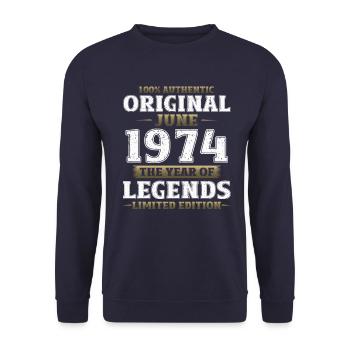 Original Juin 1974 Millésime 1974 Anniversaire 1974 - Sweat-shirt Unisexe - marine - Devant - Alina (178cm) & Michal (187cm)