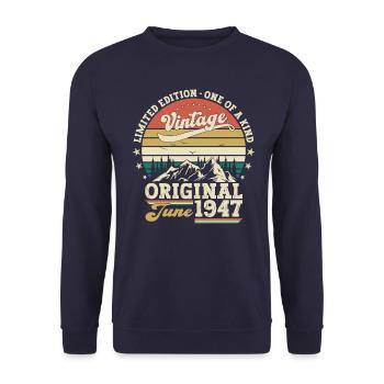 Original Juni 1947 Jahrgang 1947 Geburtstag 1947 - Unisex Pullover - Navy - Vorne - Alina (178cm) & Michal (187cm)