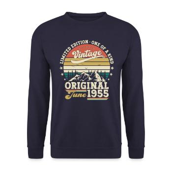 Original Juni 1955 Jahrgang 1955 Geburtstag 1955 - Unisex Pullover - Navy - Vorne - Alina (178cm) & Michal (187cm)