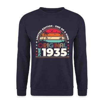 Original 1935 Jahrgang 1935 Geburtstag 1935 - Unisex Pullover - Navy - Vorne - Alina (178cm) & Michal (187cm)