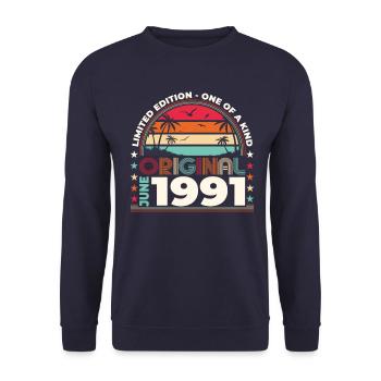 Original June 1991 Vintage 1991 Birthday 1991 - Unisex Sweatshirt - navy - Front - Alina (178cm) & Michal (187cm)