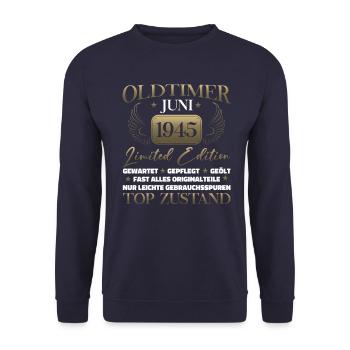 Oldtimer Juni 1945 Jahrgang 1945 Geburtstag 1945 - Unisex Pullover - Navy - Vorne - Alina (178cm) & Michal (187cm)