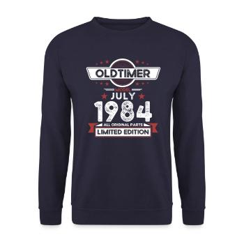 40ème Anniversaire Voiture Classique Juillet 1984 Millésime 1984 - Sweat-shirt Unisexe - marine - Devant - Alina (178cm) & Michal (187cm)