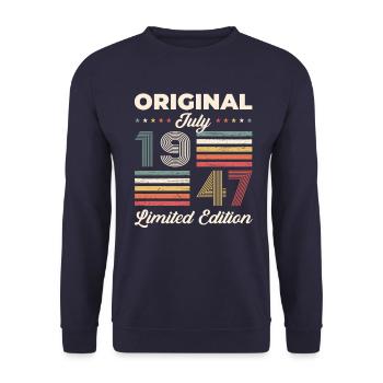77th Birthday Original July 1947 Born 1947 - Unisex Sweatshirt - navy - Front - Alina (178cm) & Michal (187cm)