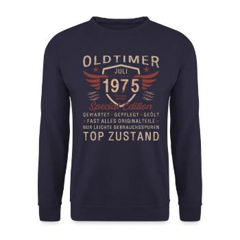 49ème Anniversaire Voiture Classique Juillet 1975 Millésime 1975 - Sweat-shirt Unisexe - marine - Devant - Alina (178cm) & Michal (187cm)