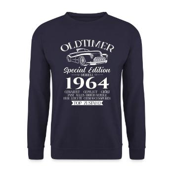 60ème Anniversaire Voiture Classique 1964 Millésime 1964 - Sweat-shirt Unisexe - marine - Devant - Alina (178cm) & Michal (187cm)