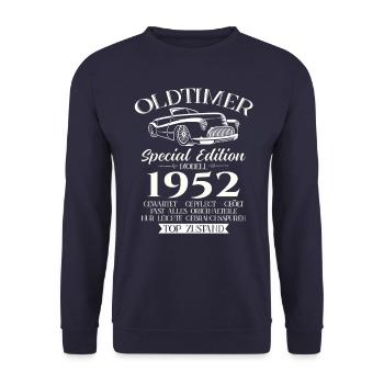Oldtimer 1952 Jahrgang 1952 72. Geburtstag 1952 - Unisex Pullover - Navy - Vorne - Alina (178cm) & Michal (187cm)