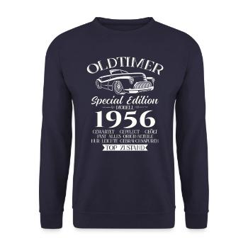 Oldtimer 1956 Jahrgang 1956 68. Geburtstag 1956 - Unisex Pullover - Navy - Vorne - Alina (178cm) & Michal (187cm)