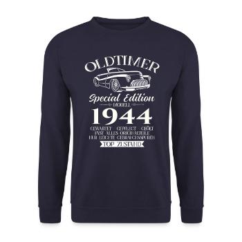 80ème Anniversaire Voiture Classique 1944 Millésime 1944 - Sweat-shirt Unisexe - marine - Devant - Alina (178cm) & Michal (187cm)