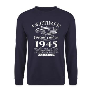 80ème Anniversaire Voiture Classique 1945 Millésime 1945 - Sweat-shirt Unisexe - marine - Devant - Alina (178cm) & Michal (187cm)