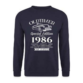 Oldtimer 1986 Jahrgang 1986 38. Geburtstag 1986 - Unisex Pullover - Navy - Vorne - Alina (178cm) & Michal (187cm)