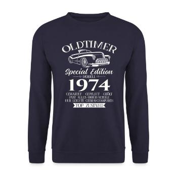 50th Birthday Classic Car 1974 Vintage 1974 - Unisex Sweatshirt - navy - Front - Alina (178cm) & Michal (187cm)