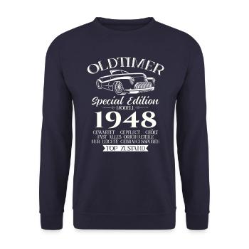 Oldtimer 1948 Jahrgang 1948 76. Geburtstag 1948 - Unisex Pullover - Navy - Vorne - Alina (178cm) & Michal (187cm)