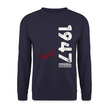 77th Birthday Original August 1947 Born 1947 - Unisex Sweatshirt - navy - Front - Alina (178cm) & Michal (187cm)