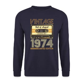 50e anniversaire Original août 1974 Né en 1974 - Sweat-shirt Unisexe - marine - Devant - Alina (178cm) & Michal (187cm)