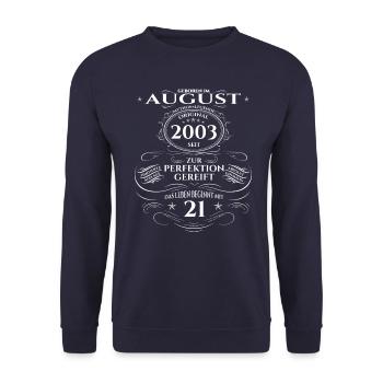 21. Geburtstag Original August 2003 Jahrgang 2003 - Unisex Pullover - Navy - Vorne - Alina (178cm) & Michal (187cm)