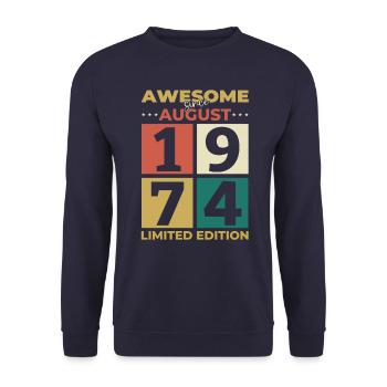 50e anniversaire Original août 1974 Né en 1974 - Sweat-shirt Unisexe - marine - Devant - Alina (178cm) & Michal (187cm)