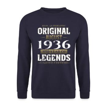 88e anniversaire Original août 1936 Né en 1936 - Sweat-shirt Unisexe - marine - Devant - Alina (178cm) & Michal (187cm)