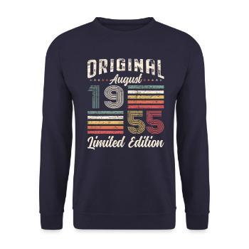 70e anniversaire Original août 1955 Né en 1955 - Sweat-shirt Unisexe - marine - Devant - Alina (178cm) & Michal (187cm)