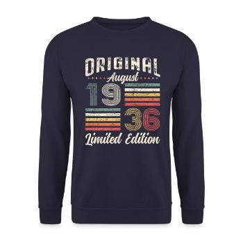 88e anniversaire Original août 1936 Né en 1936 - Sweat-shirt Unisexe - marine - Devant - Alina (178cm) & Michal (187cm)