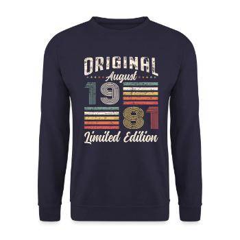 44th Birthday Original August 1981 Born 1981 - Unisex Sweatshirt - navy - Front - Alina (178cm) & Michal (187cm)