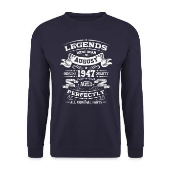 77th Birthday Original August 1947 Born 1947 - Unisex Sweatshirt - navy - Front - Alina (178cm) & Michal (187cm)